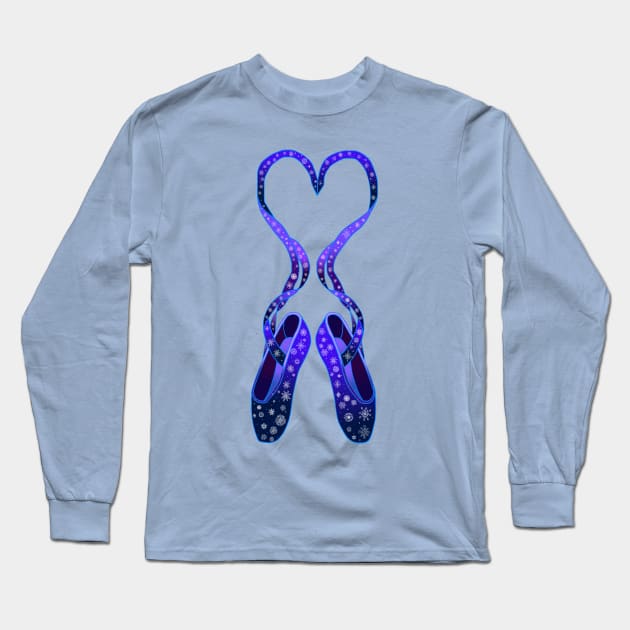 Dancing Winter Snowflake Ballet Slippers Long Sleeve T-Shirt by Art by Deborah Camp